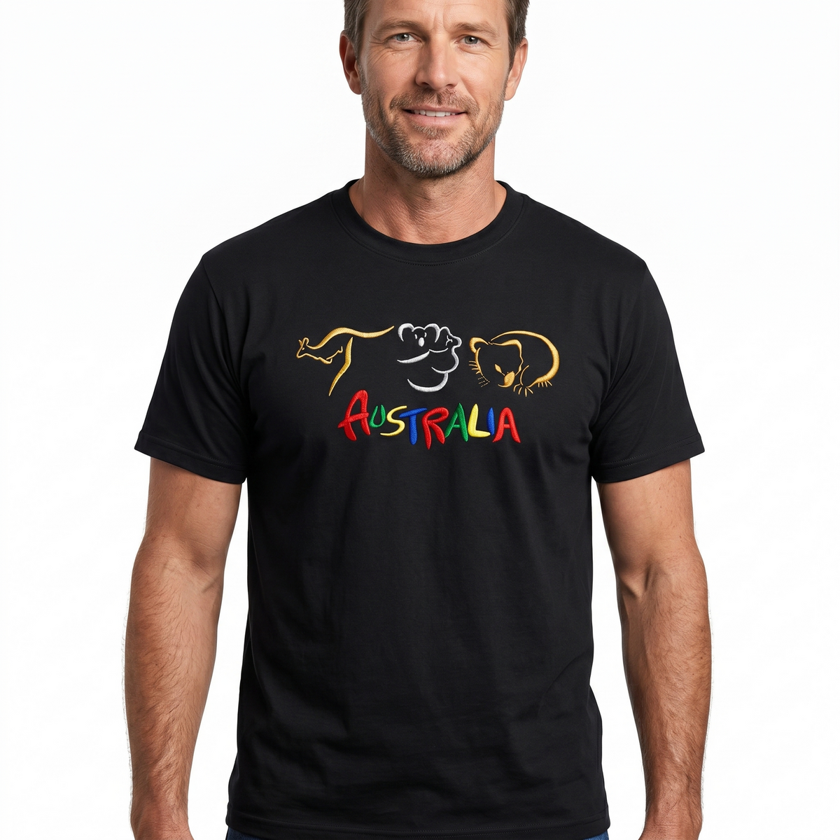 Adult Australia T Shirt Kangaroo Koala 100% Cotton Souvenir Tee Top - Black