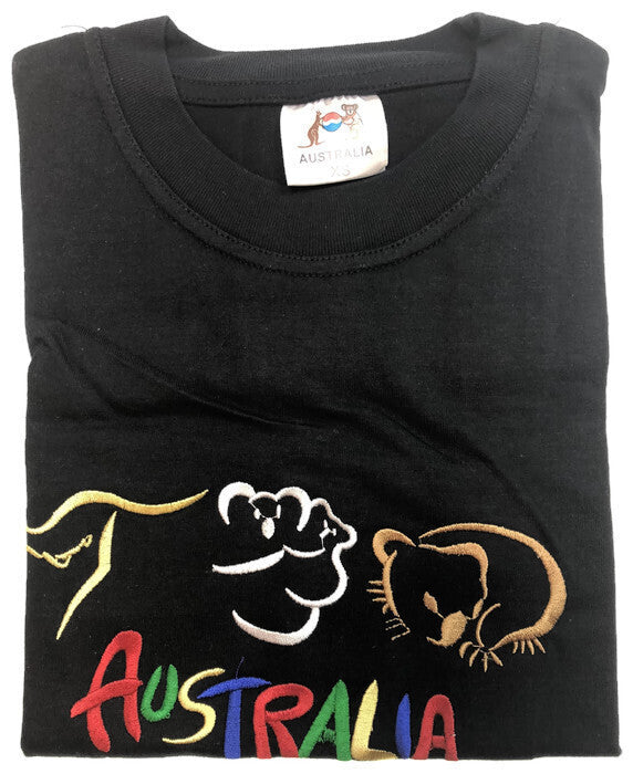 Adult Australia T Shirt Kangaroo Koala 100% Cotton Souvenir Tee Top - Black - S