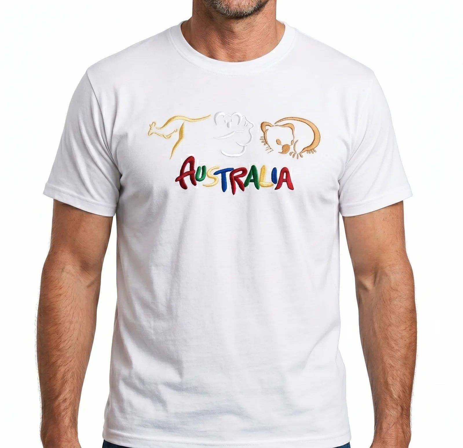 Adult Australia T Shirt Kangaroo Koala 100% Cotton Souvenir Tee Top - White