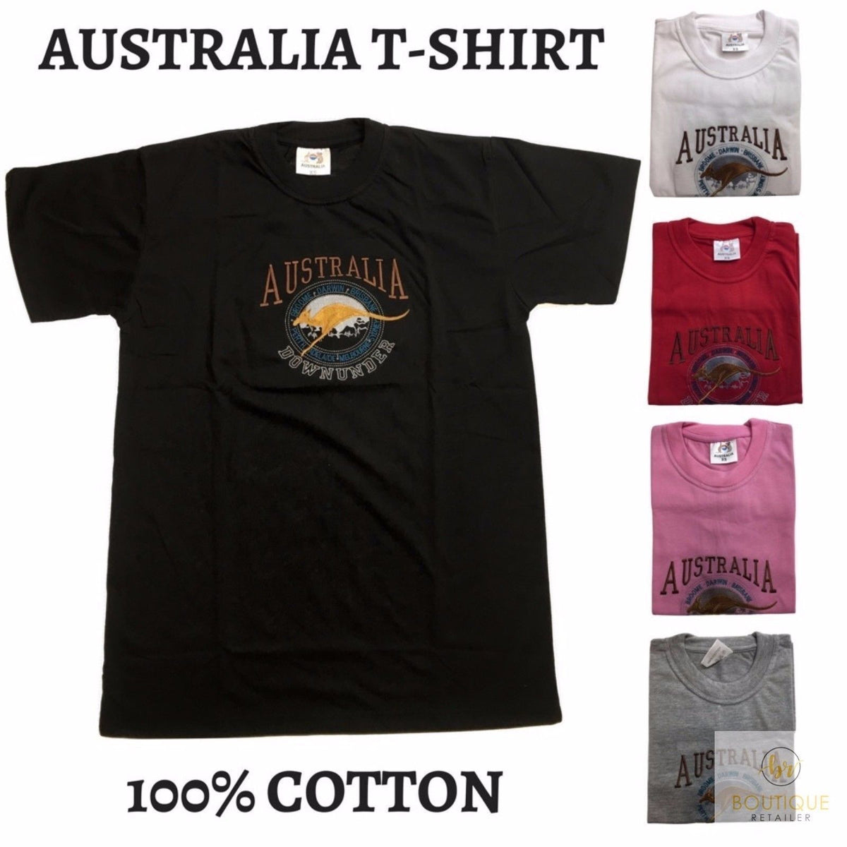 Adult Australia Kangaroo T Shirt Australia Day Souvenir Tee Top 100% Cotton - Pink - S