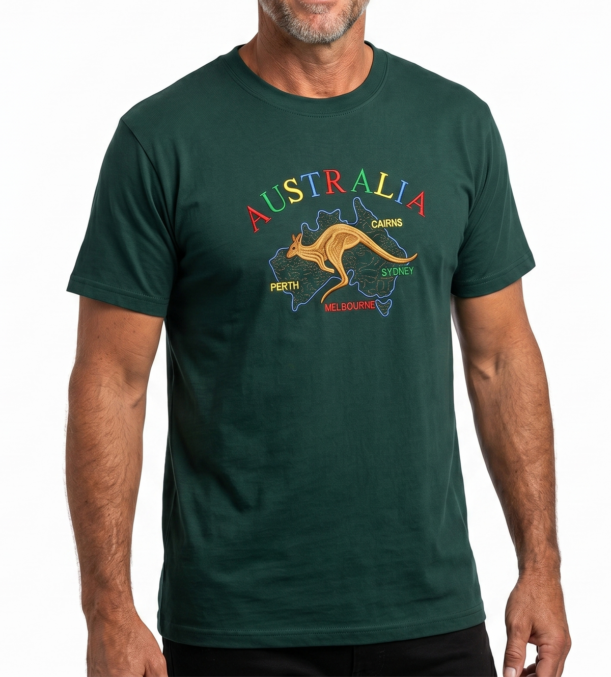 Adult Australia Kangaroo T Shirt Tee 100% Cotton Top Aussie Day - Bottle Green