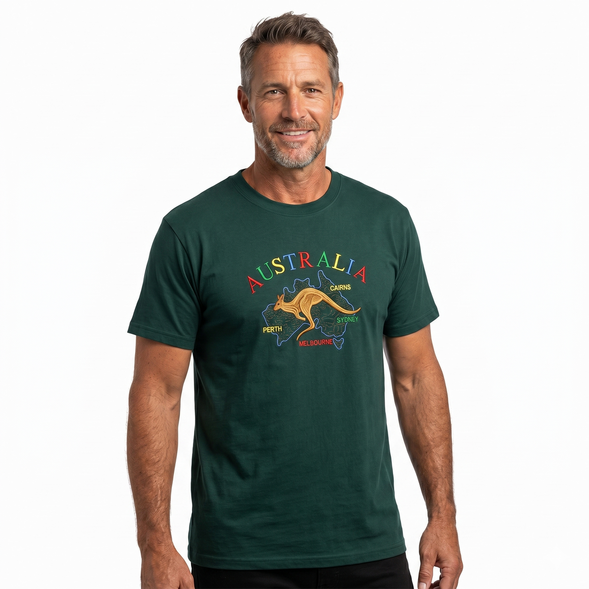 Adult Australia Kangaroo T Shirt Tee 100% Cotton Top Aussie Day - Bottle Green