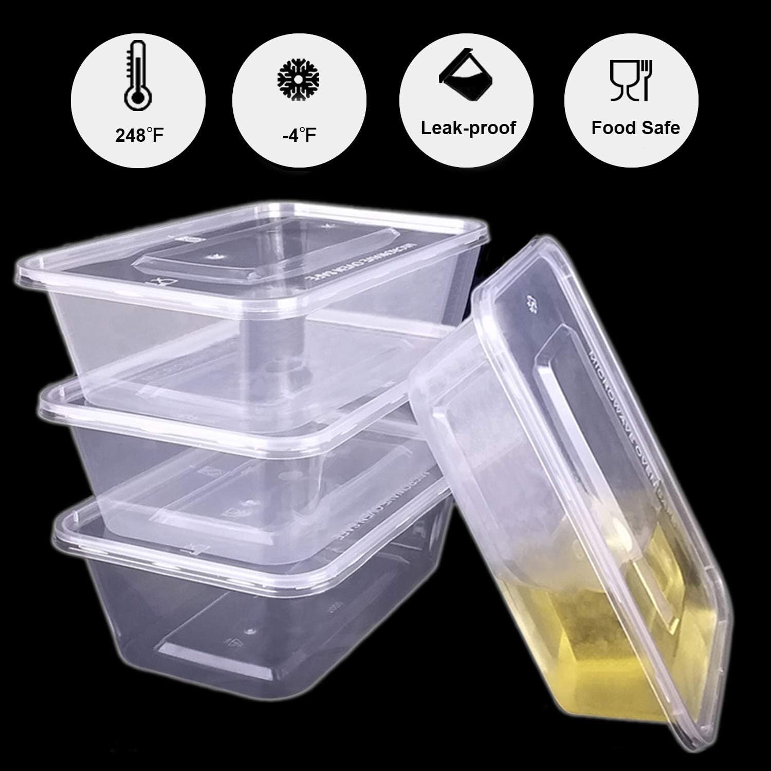 96pcs 2000ml Reusable Food Containers Plastic Meal Prep Storage - BPA Free