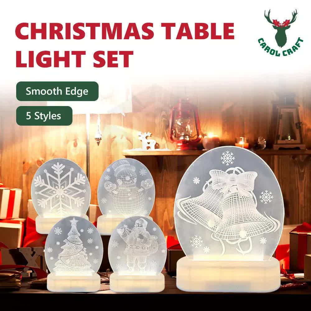 CarolCraft Christmas LED Acrylic USB Lamp Set of 5 Decoration Ornament Xmas Gift