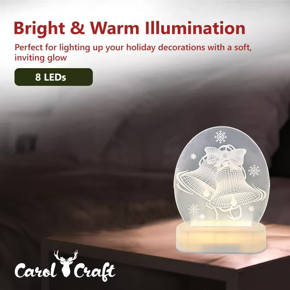 CarolCraft Christmas LED Acrylic USB Lamp Set of 5 Decoration Ornament Xmas Gift
