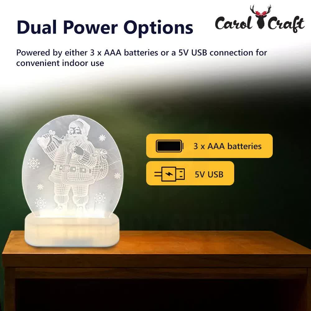 CarolCraft Christmas LED Acrylic USB Lamp Set of 5 Decoration Ornament Xmas Gift