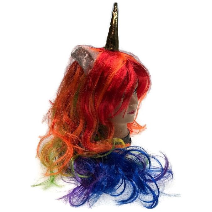 UNICORN WIG Pony Cosplay Party Costume Hair Wavy Curly Rainbow