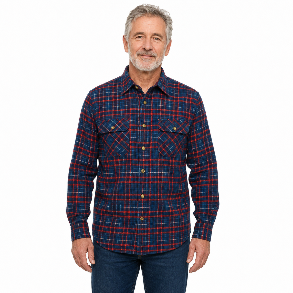 Mens Button Up FLANNELETTE SHIRT Check 100% COTTON Flannel Vintage - Red 90 (Full Placket)