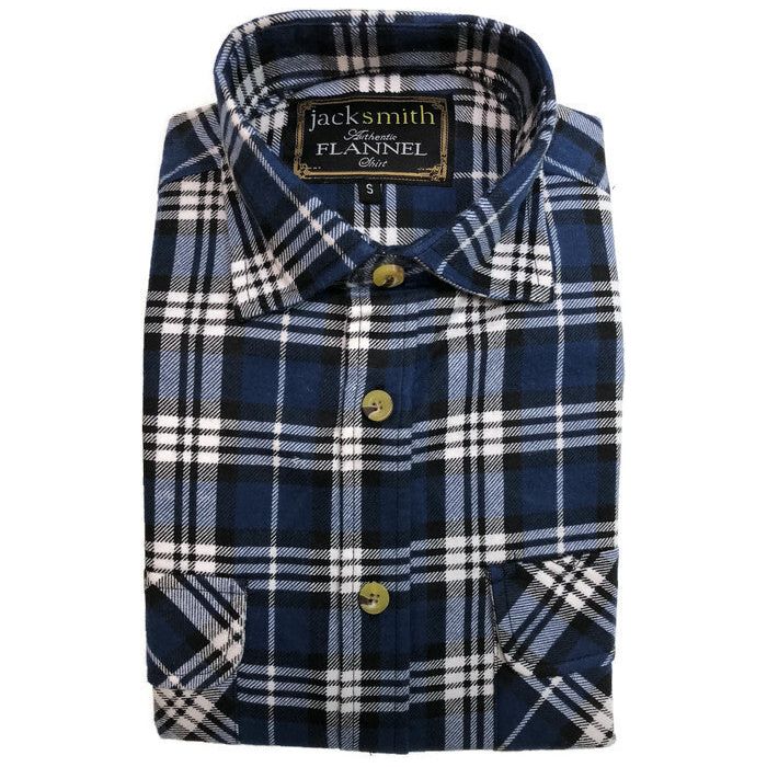 Mens Flannelette Shirt 100% Cotton Check Authentic Flannel Long Sleeve Vintage - Navy Check - S