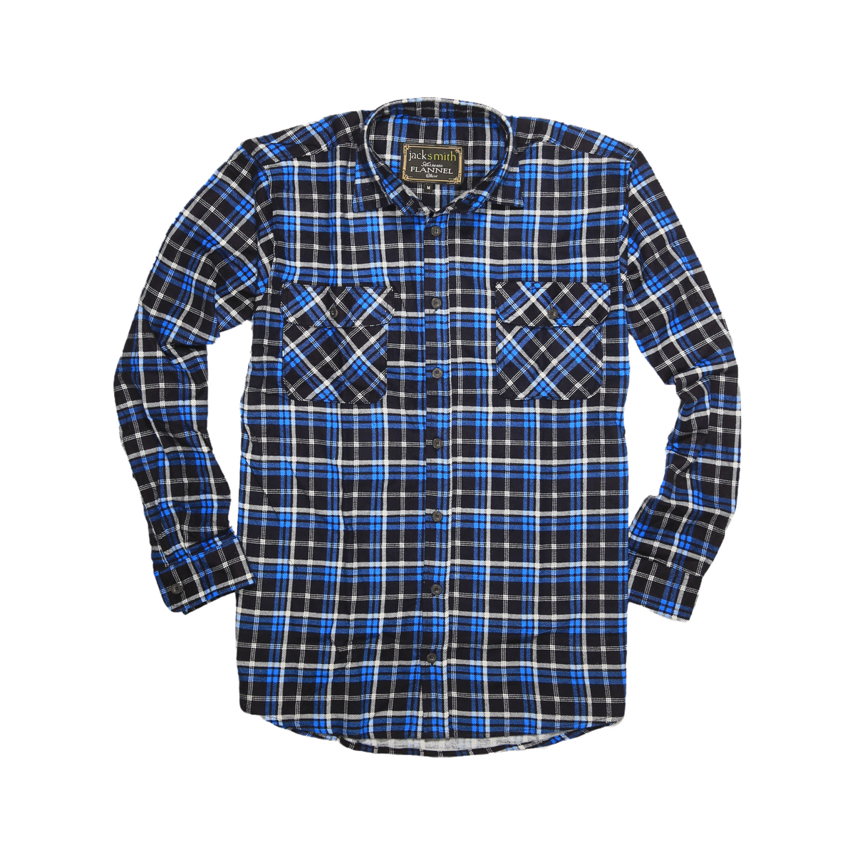 Mens Flannelette Long Sleeve Shirt 100% Cotton Check Authentic Flannel - Full Placket - Turquoise/Black - M