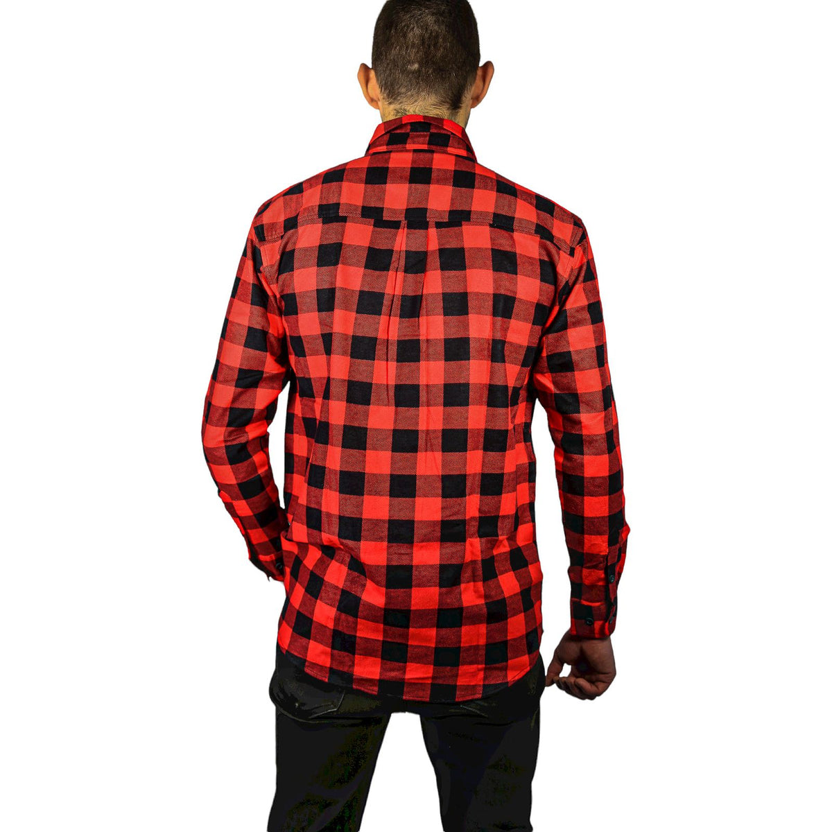 Mens 100% Cotton Flannelette Shirt Long Sleeve Check Authentic Flannel - Red/Black - 4XL