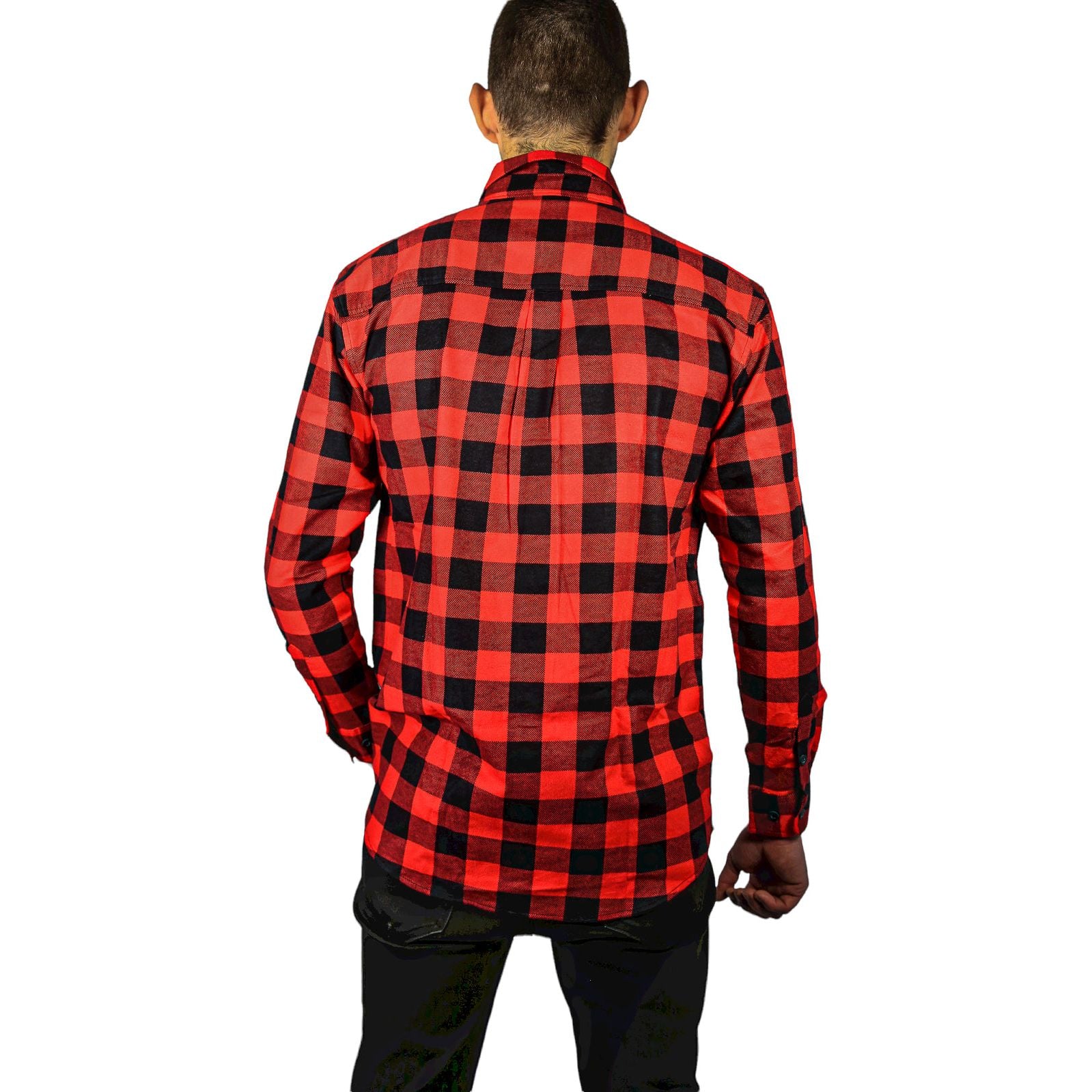 Mens 100% Cotton Flannelette Shirt Long Sleeve Check Authentic Flannel - Red/Black - XL
