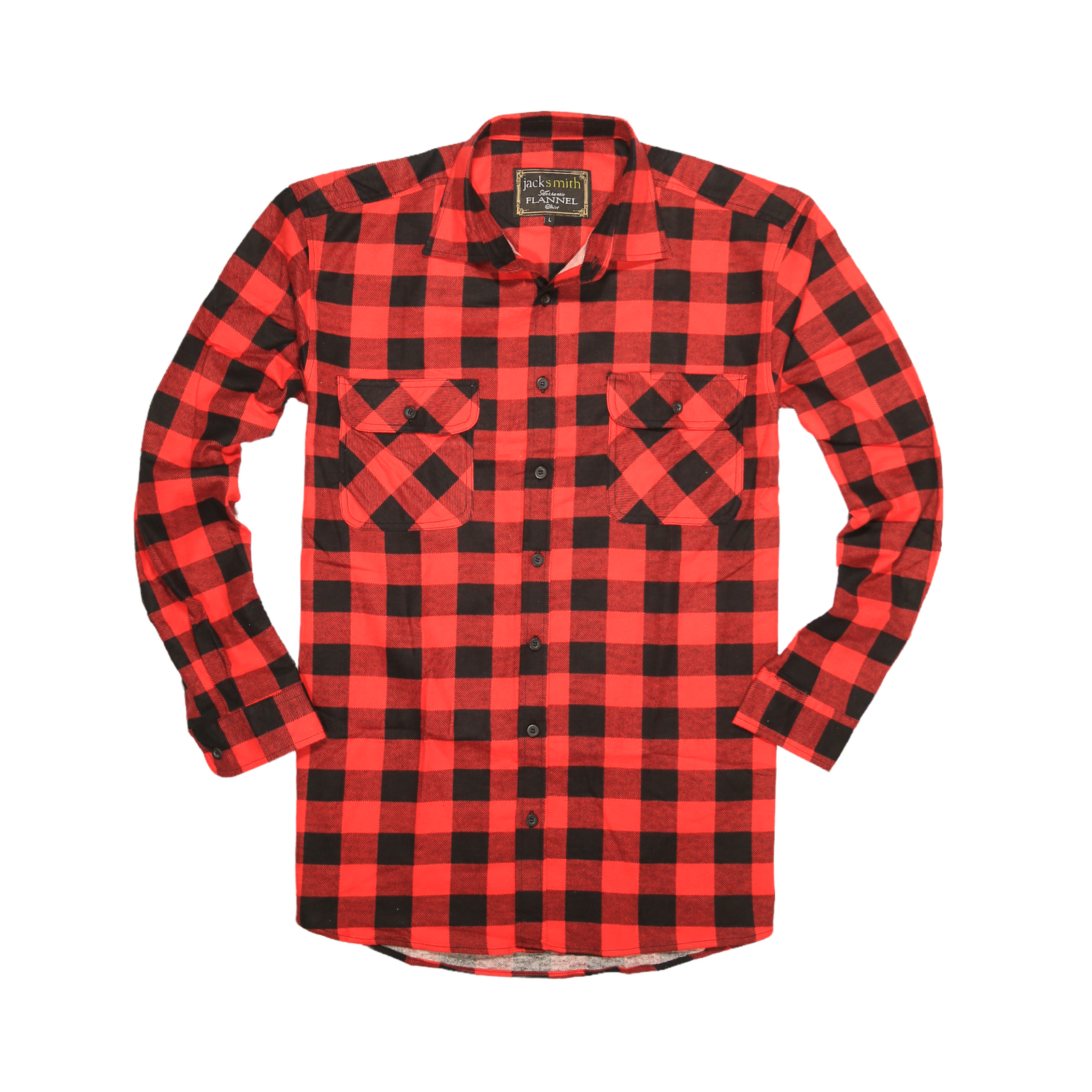 Mens 100% Cotton Flannelette Shirt Long Sleeve Check Authentic Flannel - Red/Black - XL