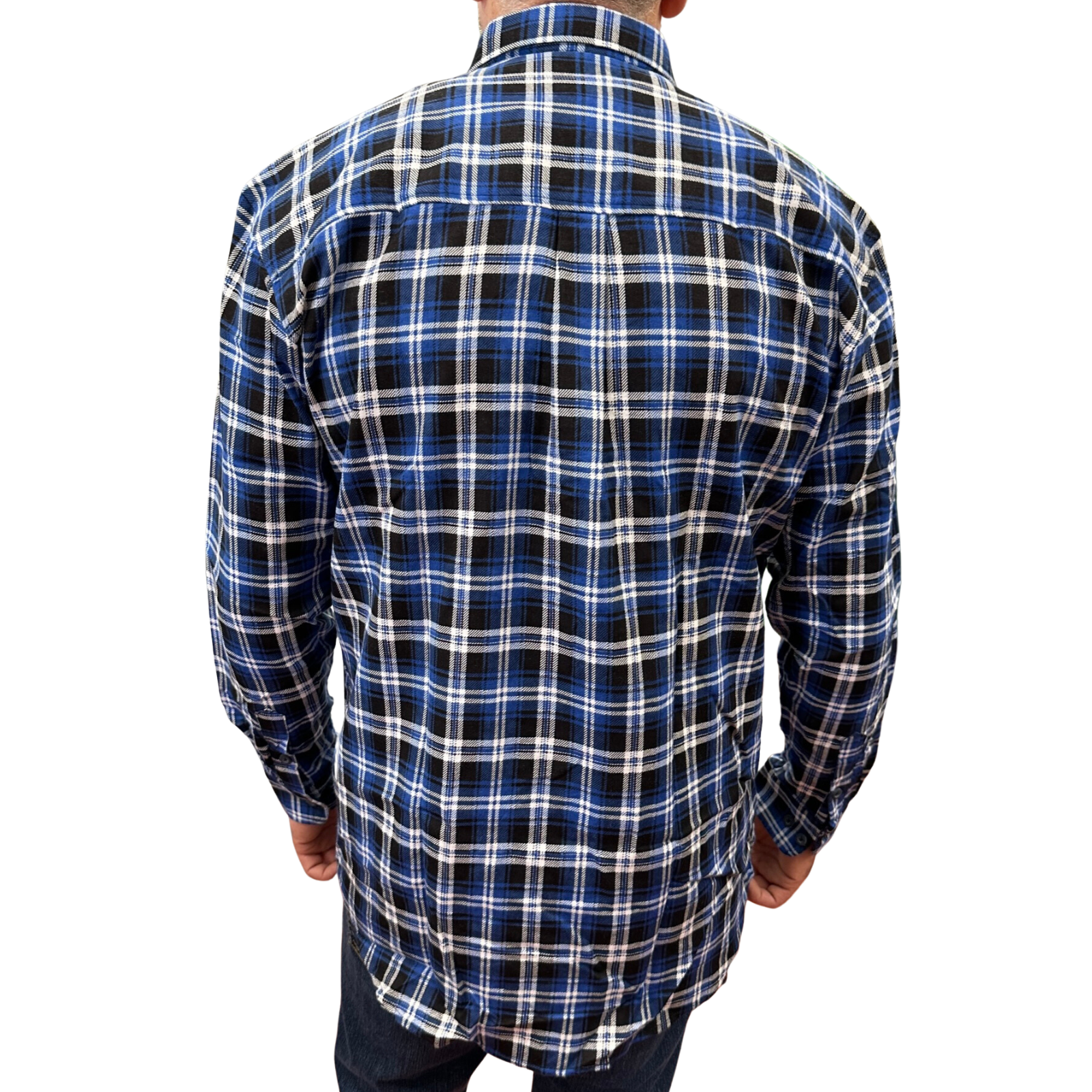 Mens Flannelette Long Sleeve Pullover Shirt 100% Cotton Flannel - Half Placket - Blue/Black - XXL