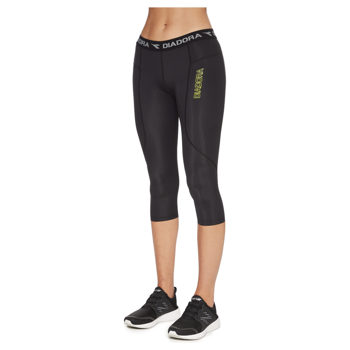 DIADORA Ladies Compression Sports 3/4 Tights Gym Yoga Thermals - Black - 16