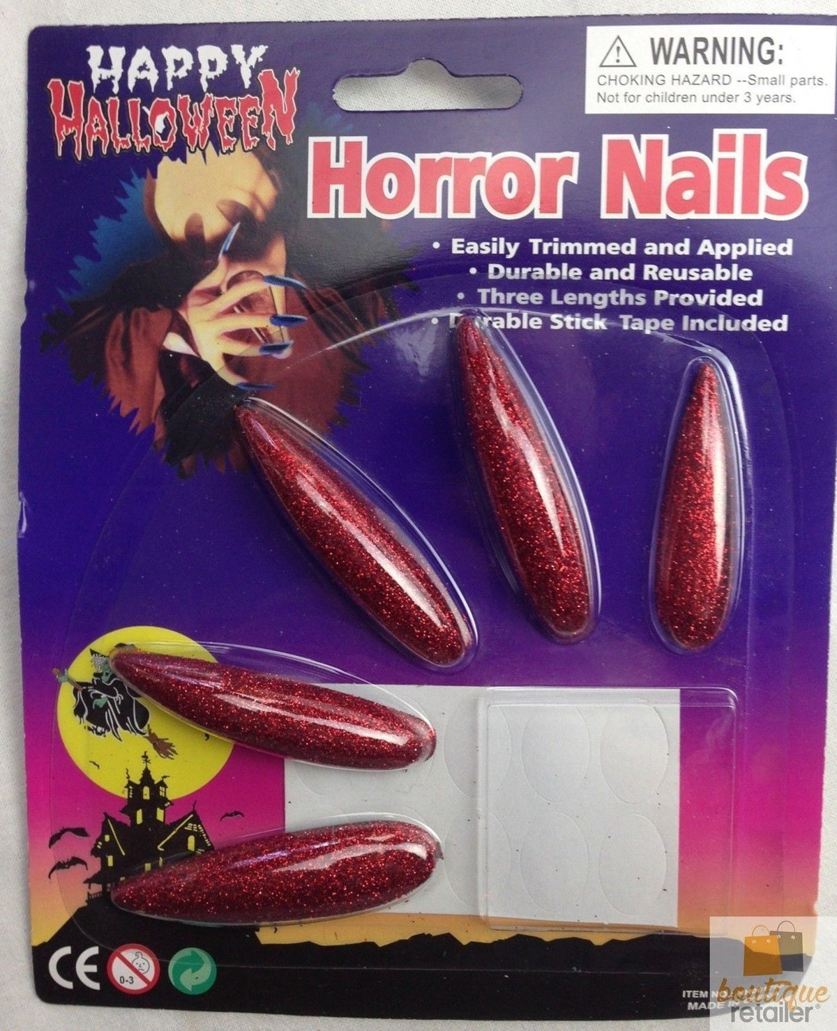 10x Long GLITTER HORROR NAILS Halloween Party Costume Accessory Vampire Witch - Red - Red - Red - Red - Red - Red - Red - Red - Red - Red - Red - Red