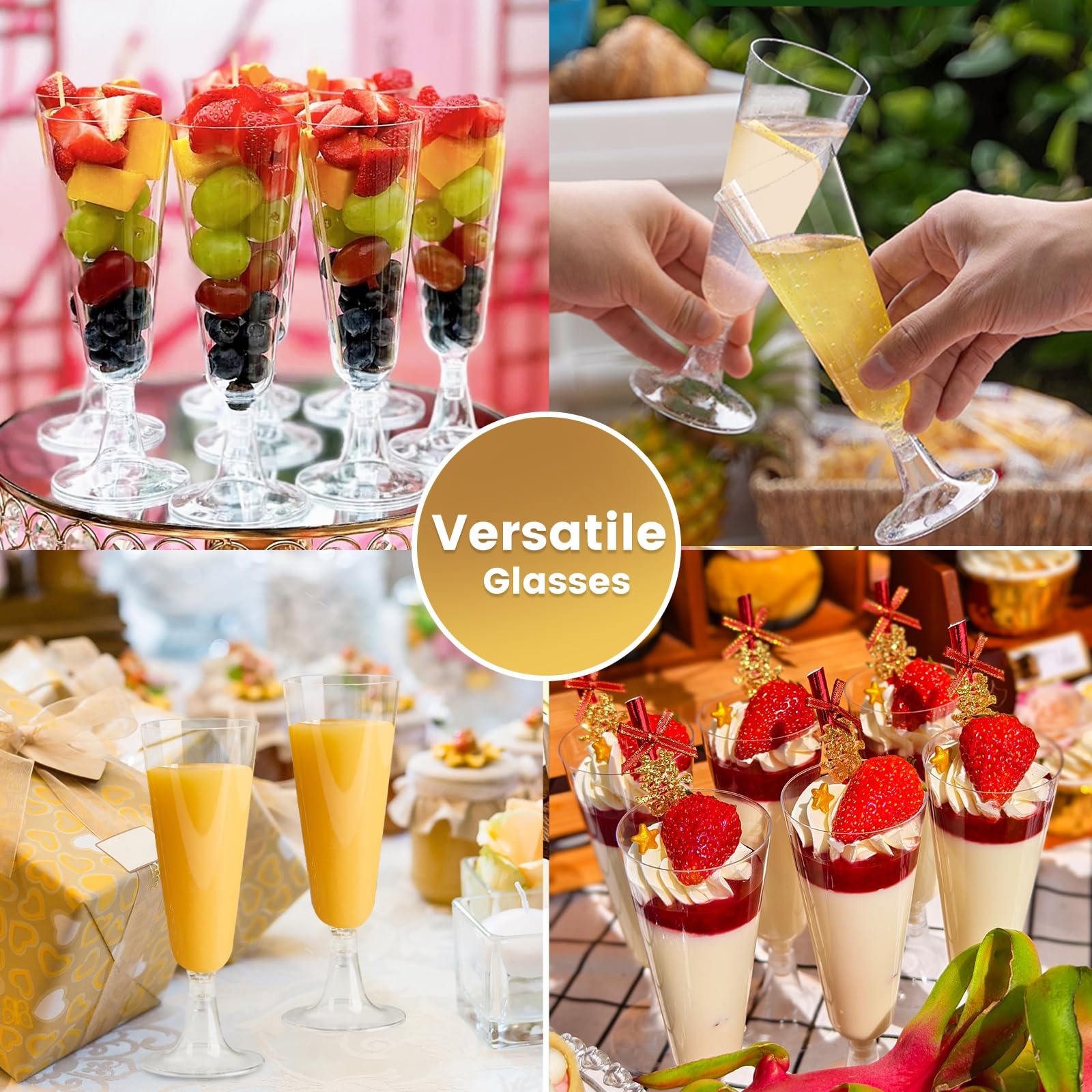 144x 210ml Premium Plastic Wine/Champagne Glasses Flutes Bulk - Clear