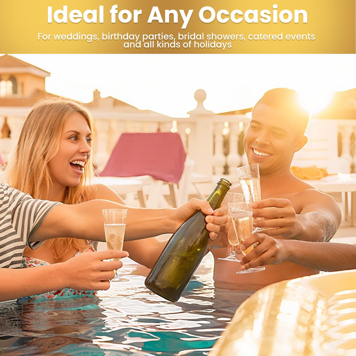 144x 210ml Premium Plastic Wine/Champagne Glasses Flutes Bulk - Clear