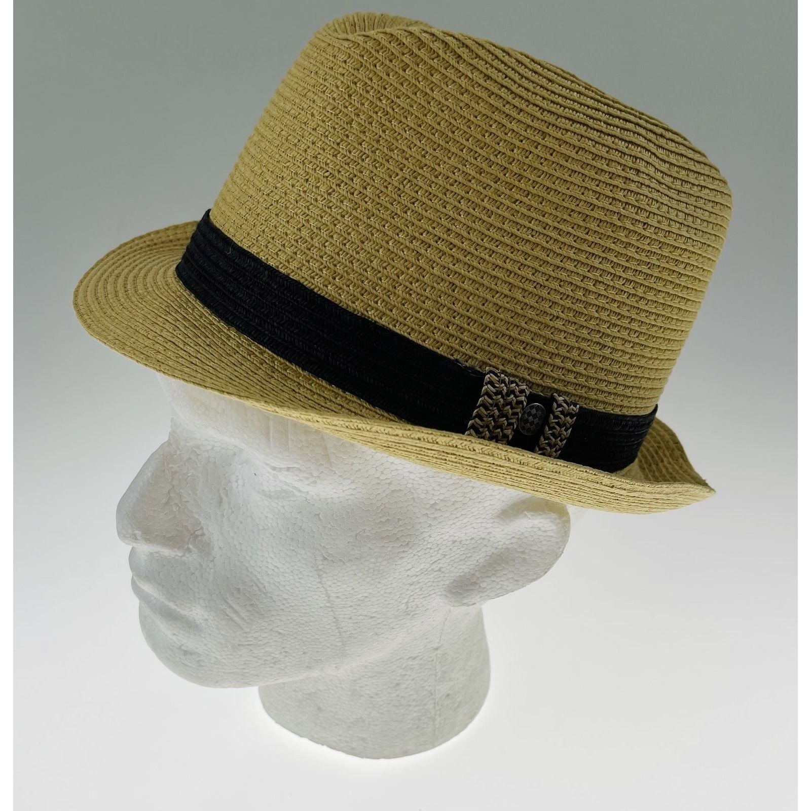 Dents Toyo Straw Trilby Fedora Hat Summer Fedora Small Brim - Natural/Black - S/M