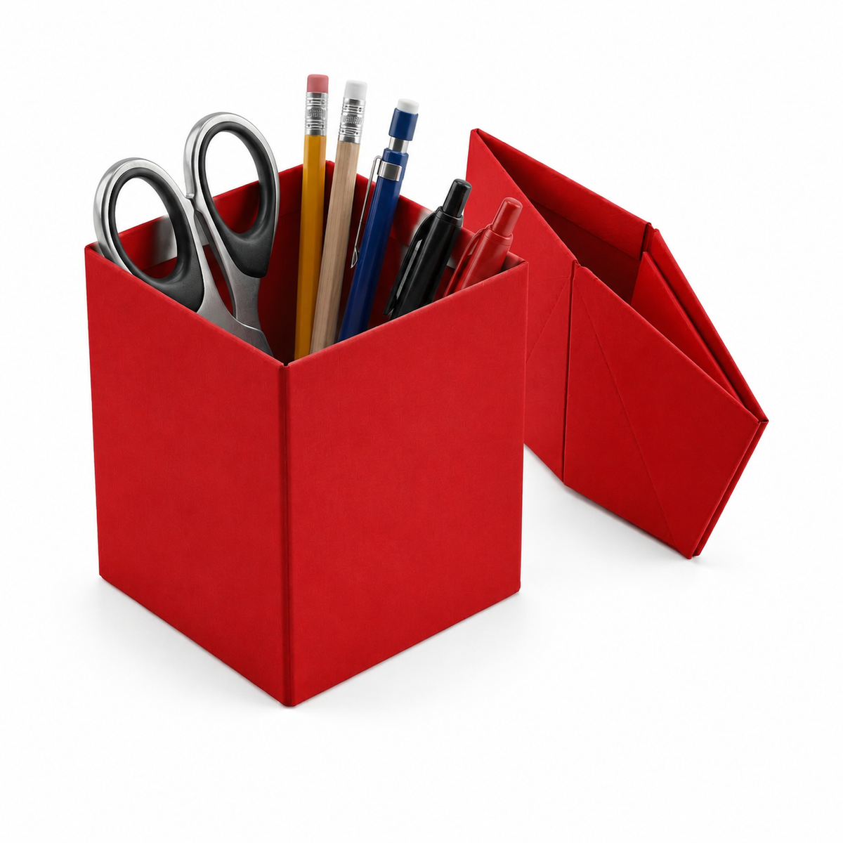 12x Foldable Pencil Cup for Home Office Desk Ruler Scissor Holder EAZI FOLD in Red