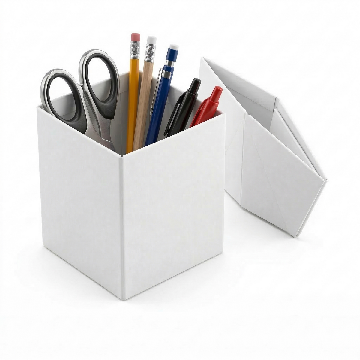Foldable Pencil Cup for Home Office Desk Ruler Scissor Holder EAZI FOLD in White