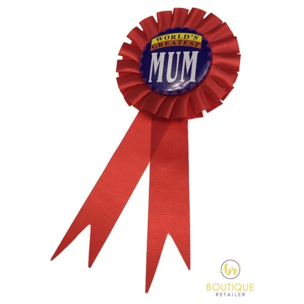 WORLD&#39;S GREATEST MUM Red Ribbon Badge Award MOTHERS DAY Gift Fun Fancy Party