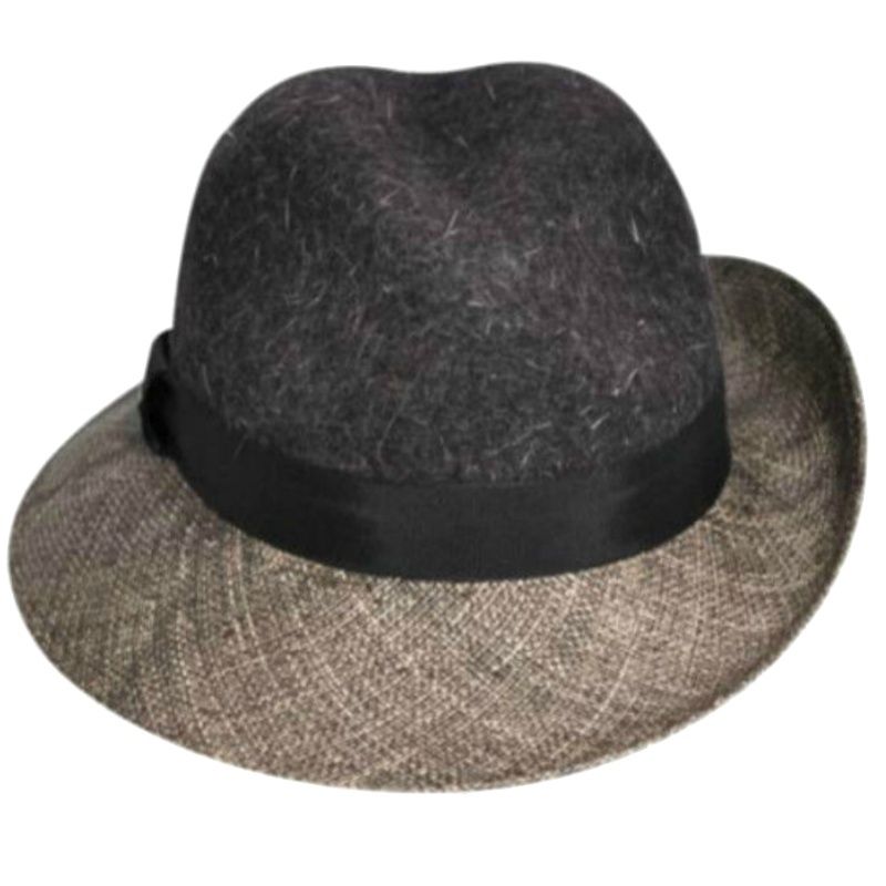 KANGOL Dapper Felt &amp; Straw Side Sweep Black Charcoal K0820LX Wool Trilby Fedora - Black - Small