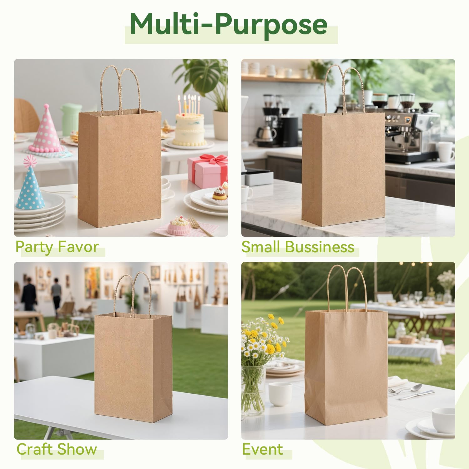 96x Kraft Paper Gift Bags Shopping Carry Craft Brown Bag w/ Handles Bulk (22x16x8cm)