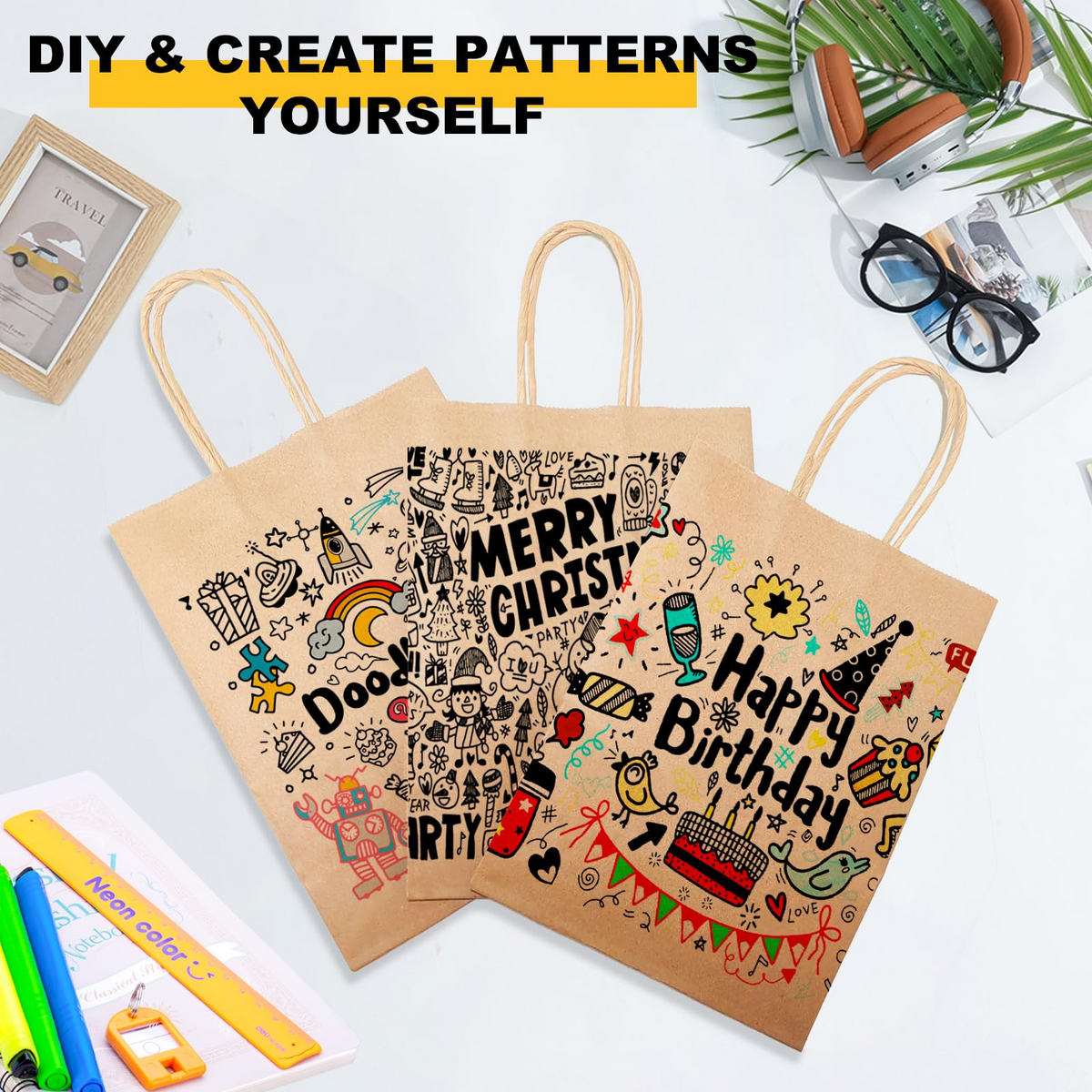 72x Kraft Paper Gift Bags Shopping Carry Craft Brown Bag w/ Handles Bulk (27x22x11cm)