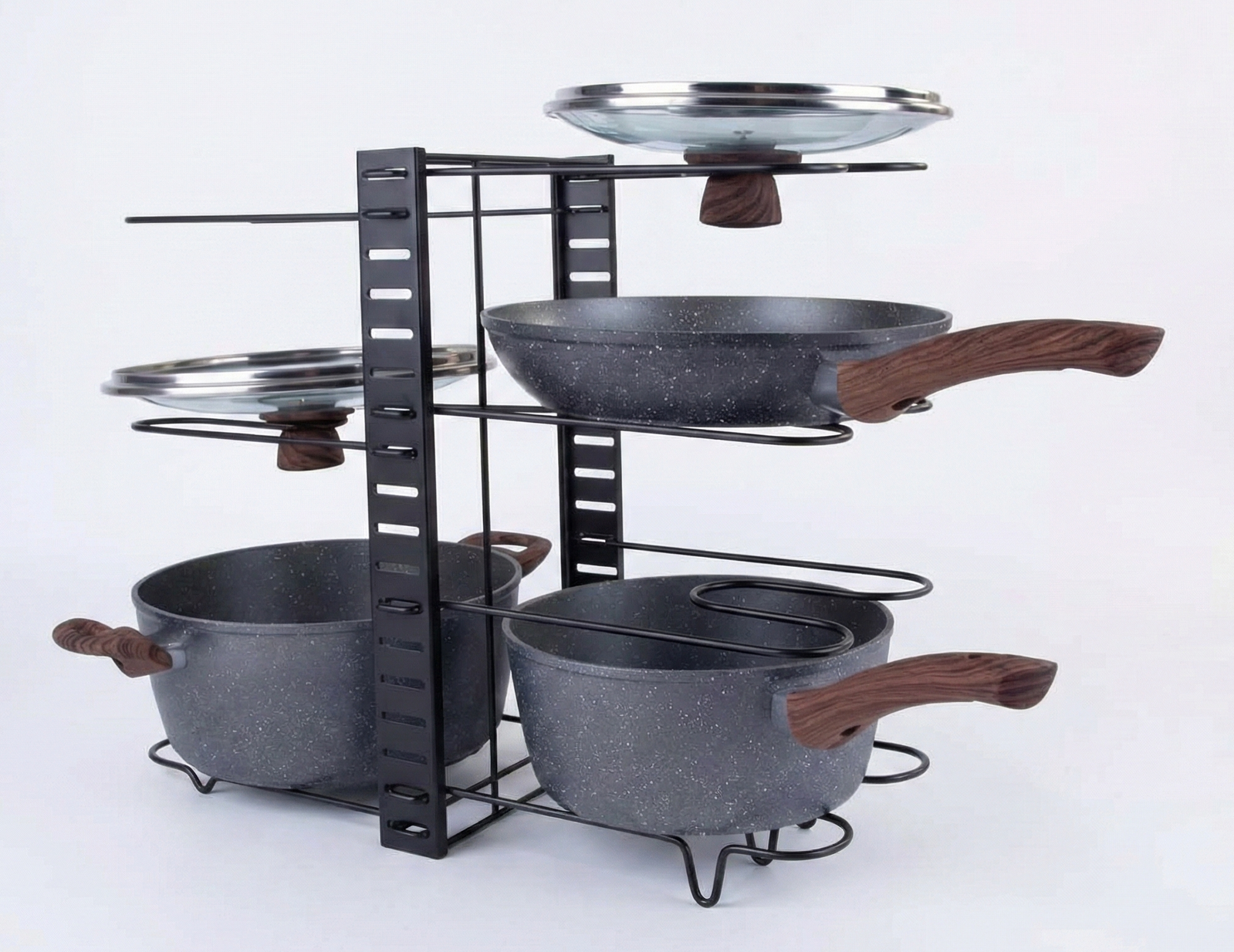 56cm Kitchen Pot/Pan/Lid Holder Cupboard Double Organiser Rac - Black