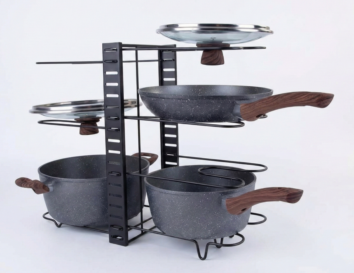 56cm Kitchen Pot/Pan/Lid Holder Cupboard Double Organiser Rac - Black