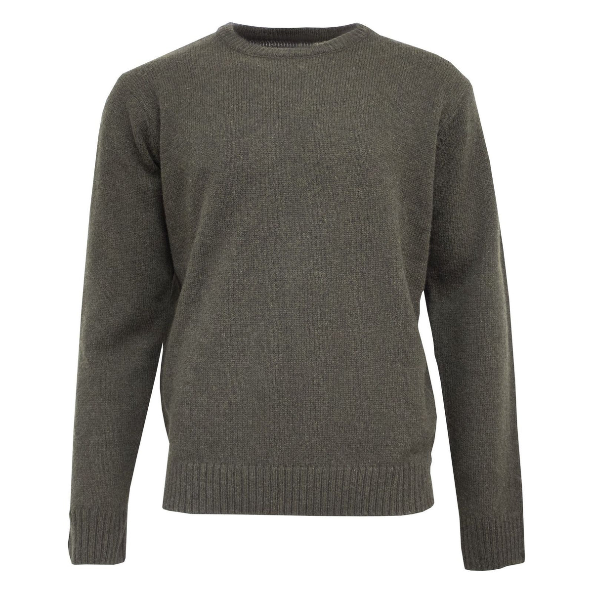 Mens Shetland Wool Crew Round Neck Knit Jumper Pullover Sweater Knitted - Olive - S