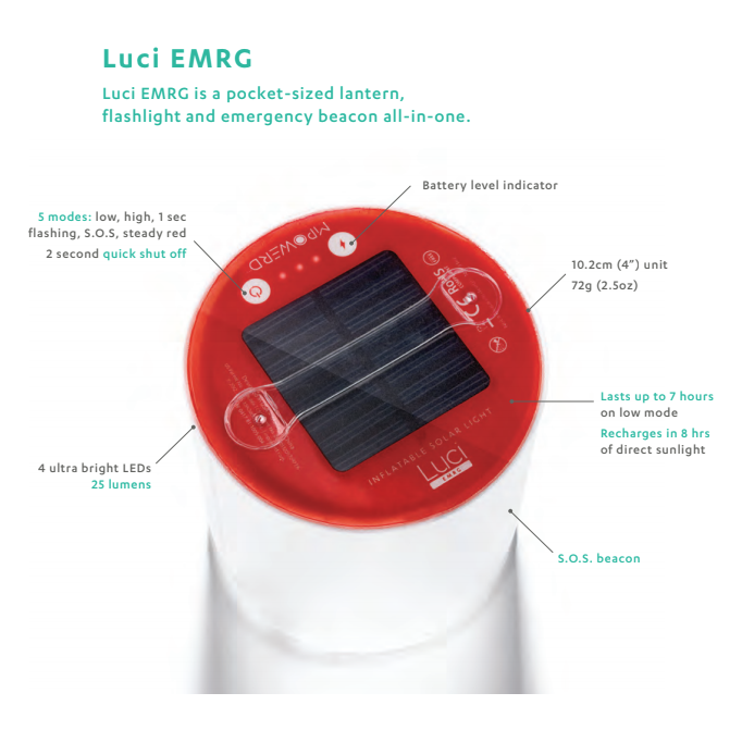 INFLATABLE SOLAR LIGHT by MPOWERD Luci Camping Lantern Waterproof - EMRG