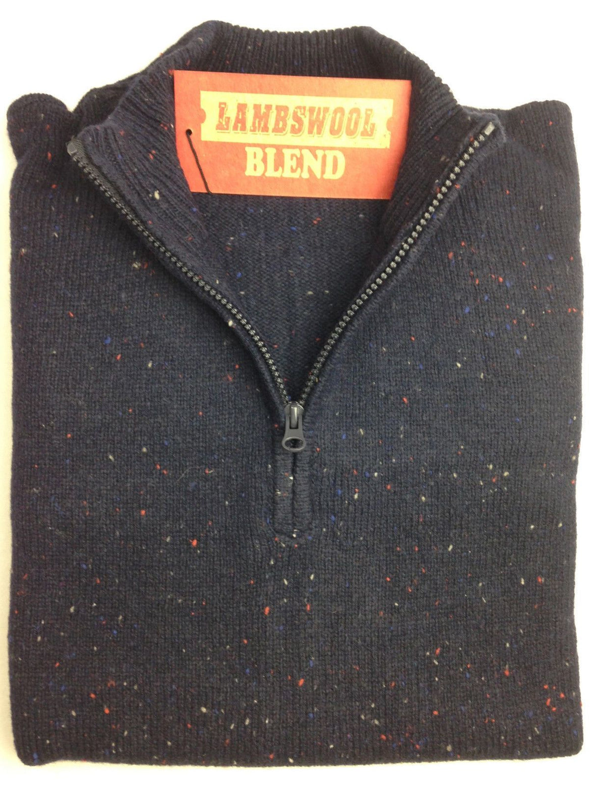 LAMBS WOOL KNIT JUMPER Pullover Mens Sweater Knitted Half Zip Crew Neck S-XXL - Half Zip - Navy (49)