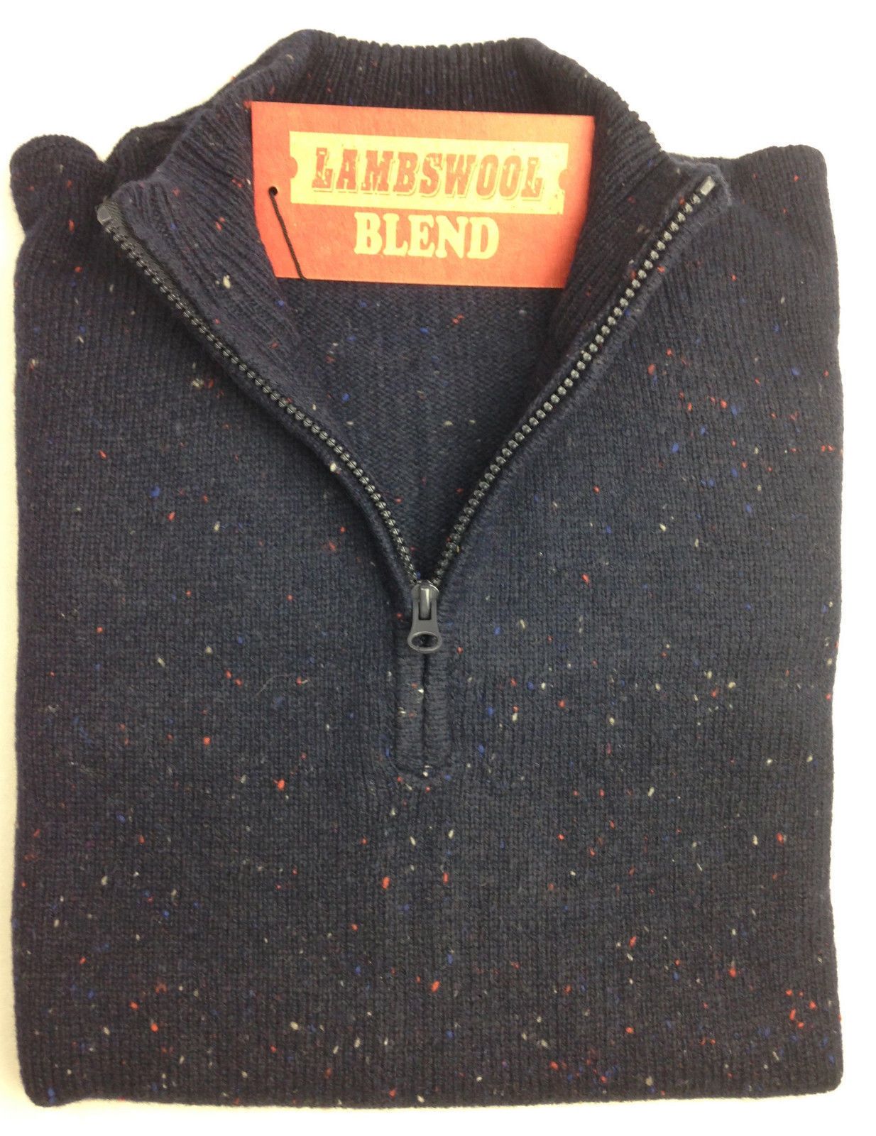 LAMBS WOOL KNIT JUMPER Pullover Mens Sweater Knitted Half Zip Crew Neck S-XXL - Half Zip - Navy (49)
