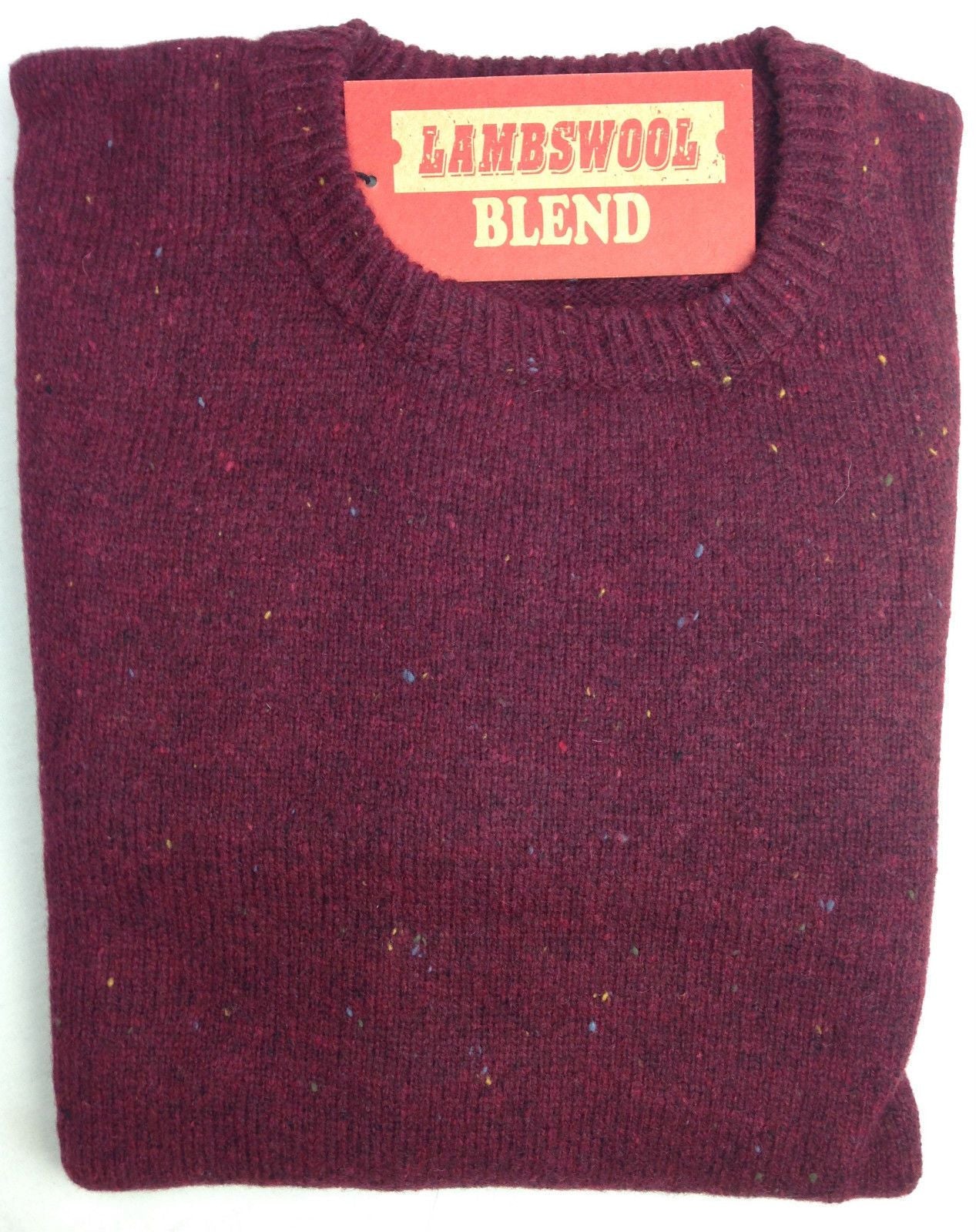 LAMBS WOOL KNIT JUMPER Pullover Mens Sweater Knitted Half Zip Crew Neck S-XXL - Round Neck - Deep Red (31)