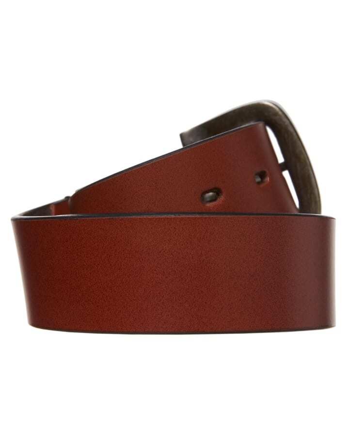 Mens Metal Loop Genuine Buffalo Leather Belt Dual Size - Brown