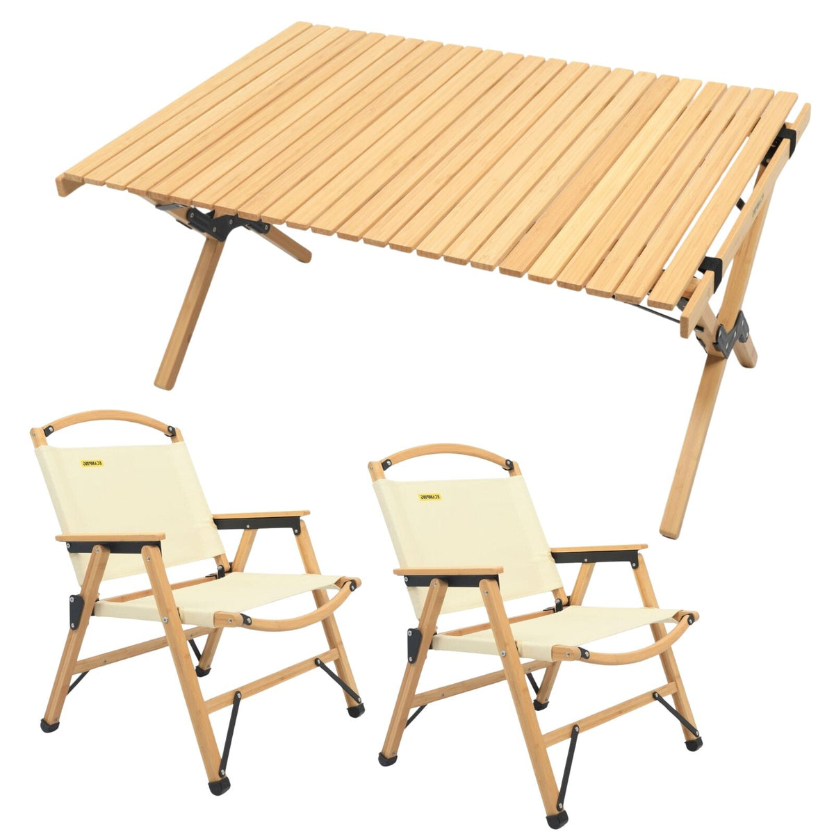 2 Chairs &amp; 1 Table Set Bamboo Camping Folding Portable Outdoor Picnic Travel BBQ