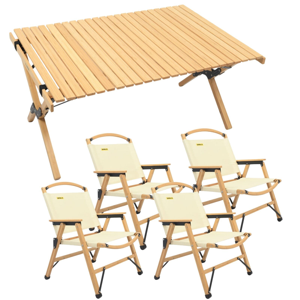 4 Chairs &amp; 1 Table Set Bamboo Camping Folding Portable Outdoor Picnic Travel BBQ