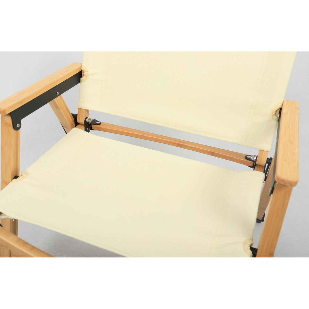 Bamboo Canvas Foldable Outdoor Camping Chair Wooden Travel Picnic Park - Khaki/Beige