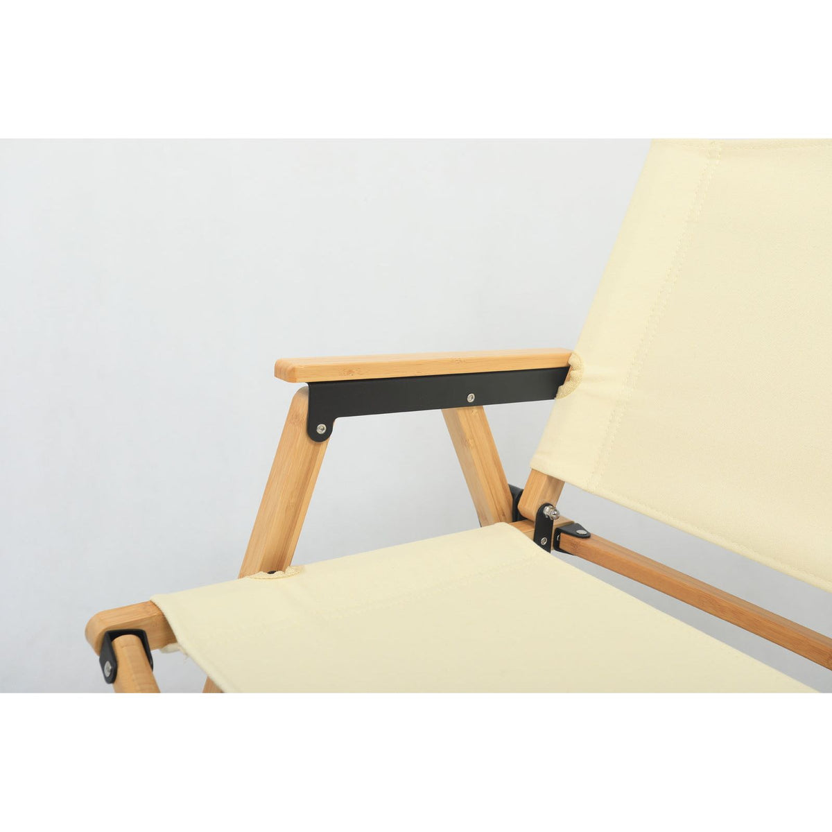 Bamboo Canvas Foldable Outdoor Camping Chair Wooden Travel Picnic Park - Khaki/Beige