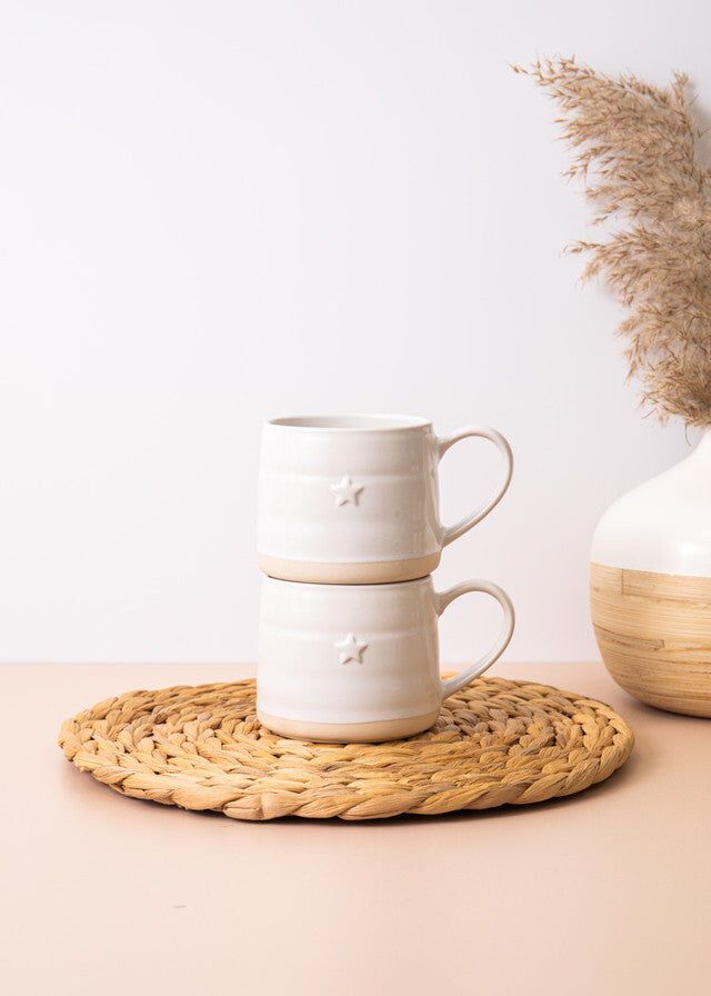 Mikasa Farmhouse Star Stoneware Mugs 380ml Set of 2 - White Cream