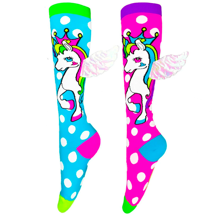 MADMIA Flying Unicorn Toddler Long Knee High Socks - Girl's Pair - Pink/Blue