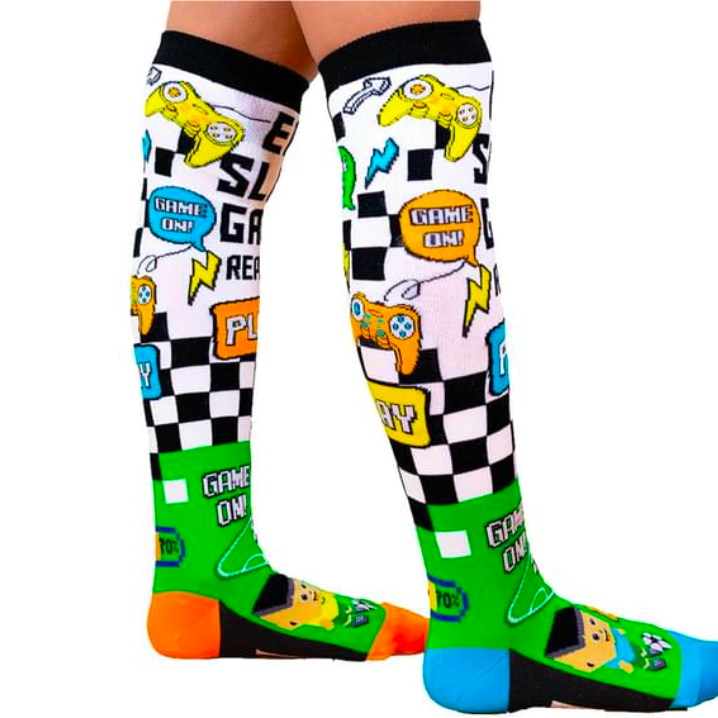Video Game Toddler Long Knee High Socks - Boy's Unisex Pair - Multicolour