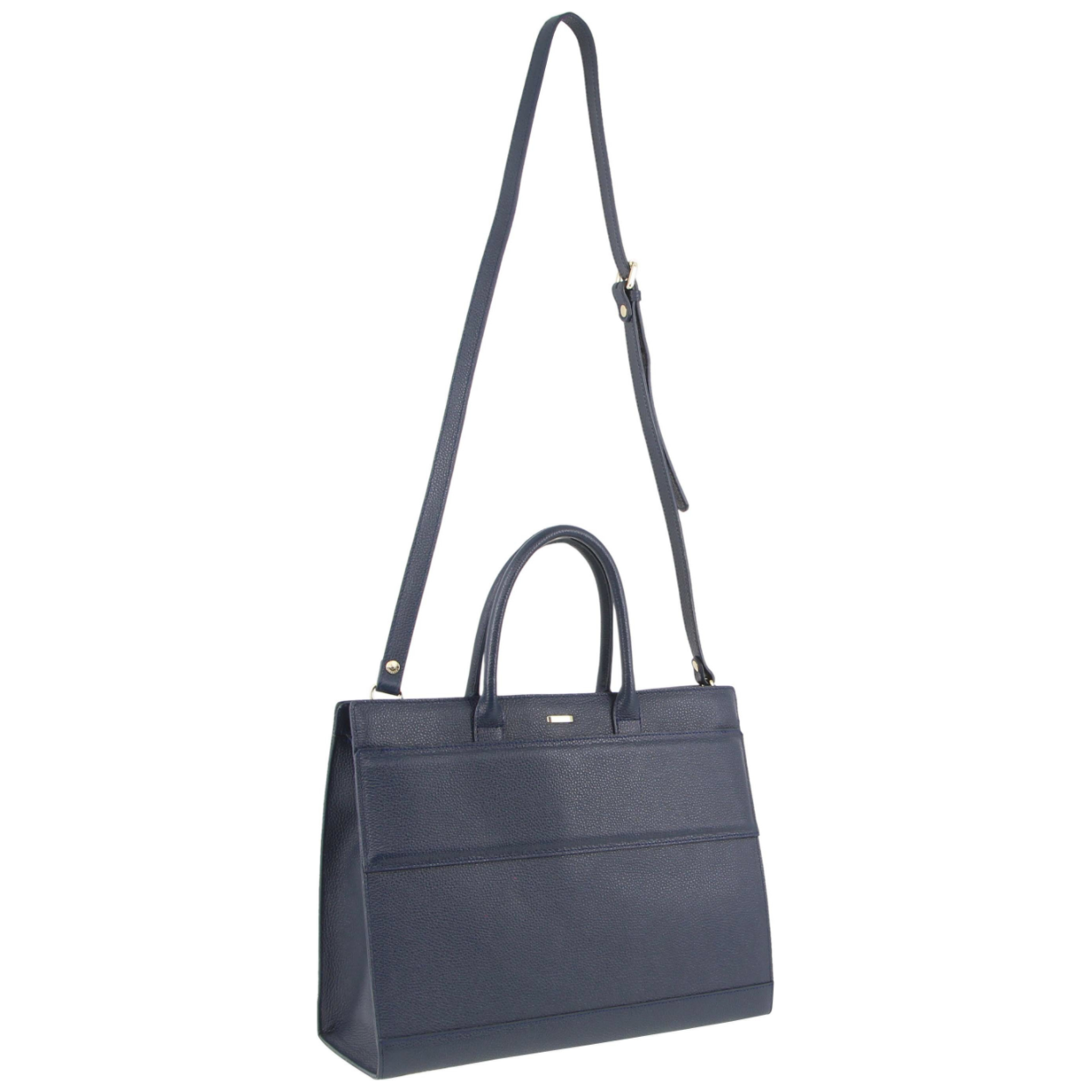 Morrissey Italian Structured Leather Tote Unisex Computer Bag Handbag - Navy