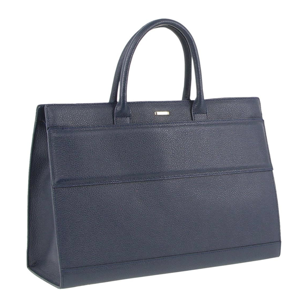 Morrissey Italian Structured Leather Tote Unisex Computer Bag Handbag - Navy
