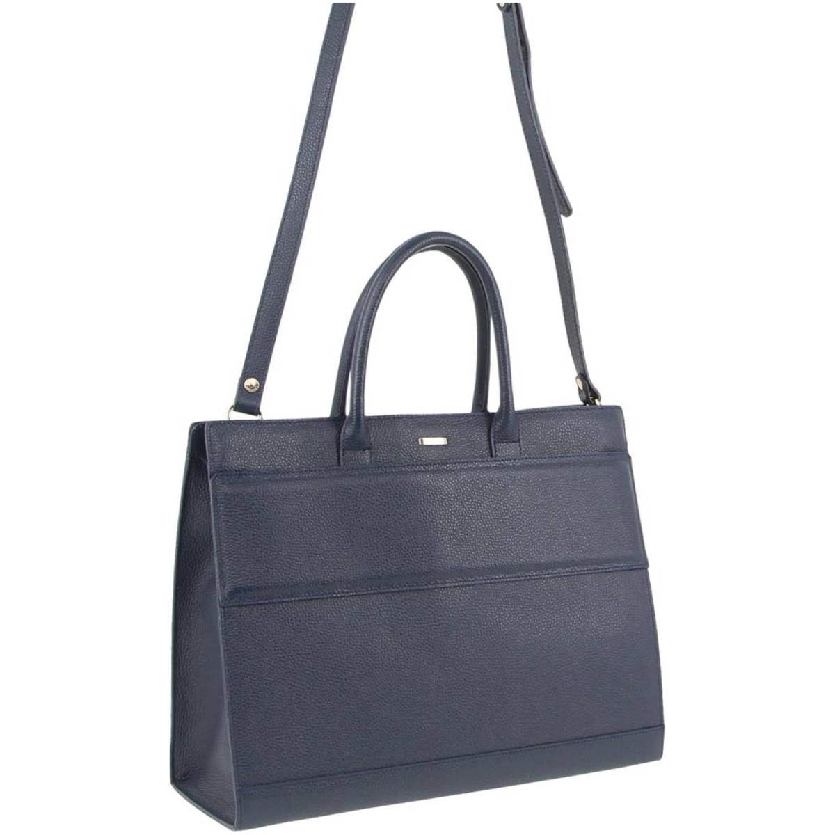 Morrissey Italian Structured Leather Tote Unisex Computer Bag Handbag - Navy