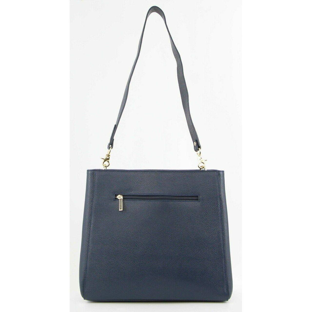 Morrissey Ladies Italian Structured Leather Cross Body Handbag Bag Womens - Navy