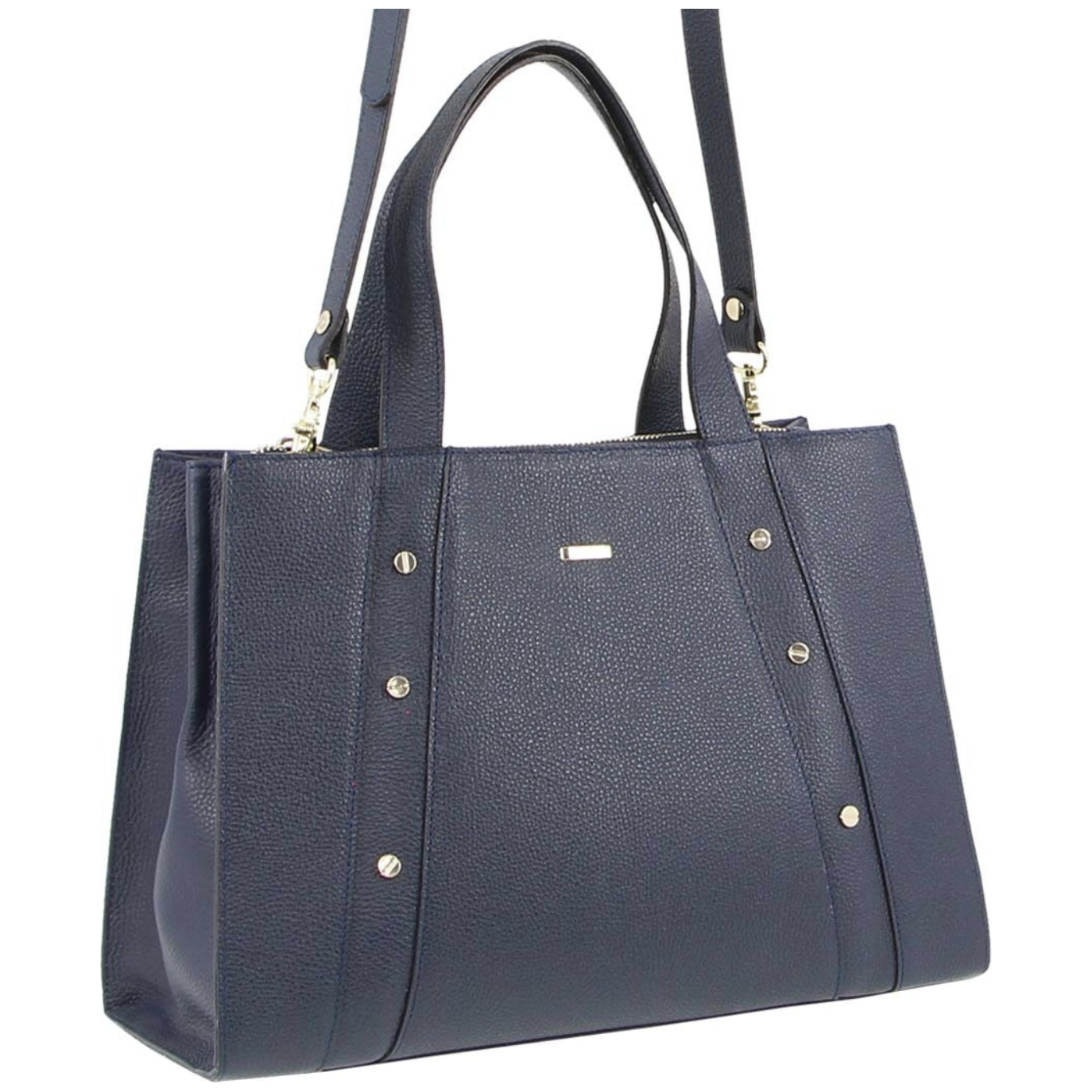 Morrissey Italian Womens Structured Leather Bag Tote Handbag Messenger - Navy