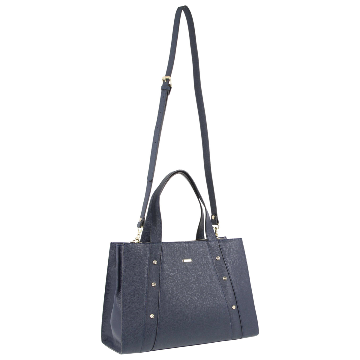 Morrissey Italian Womens Structured Leather Bag Tote Handbag Messenger - Navy